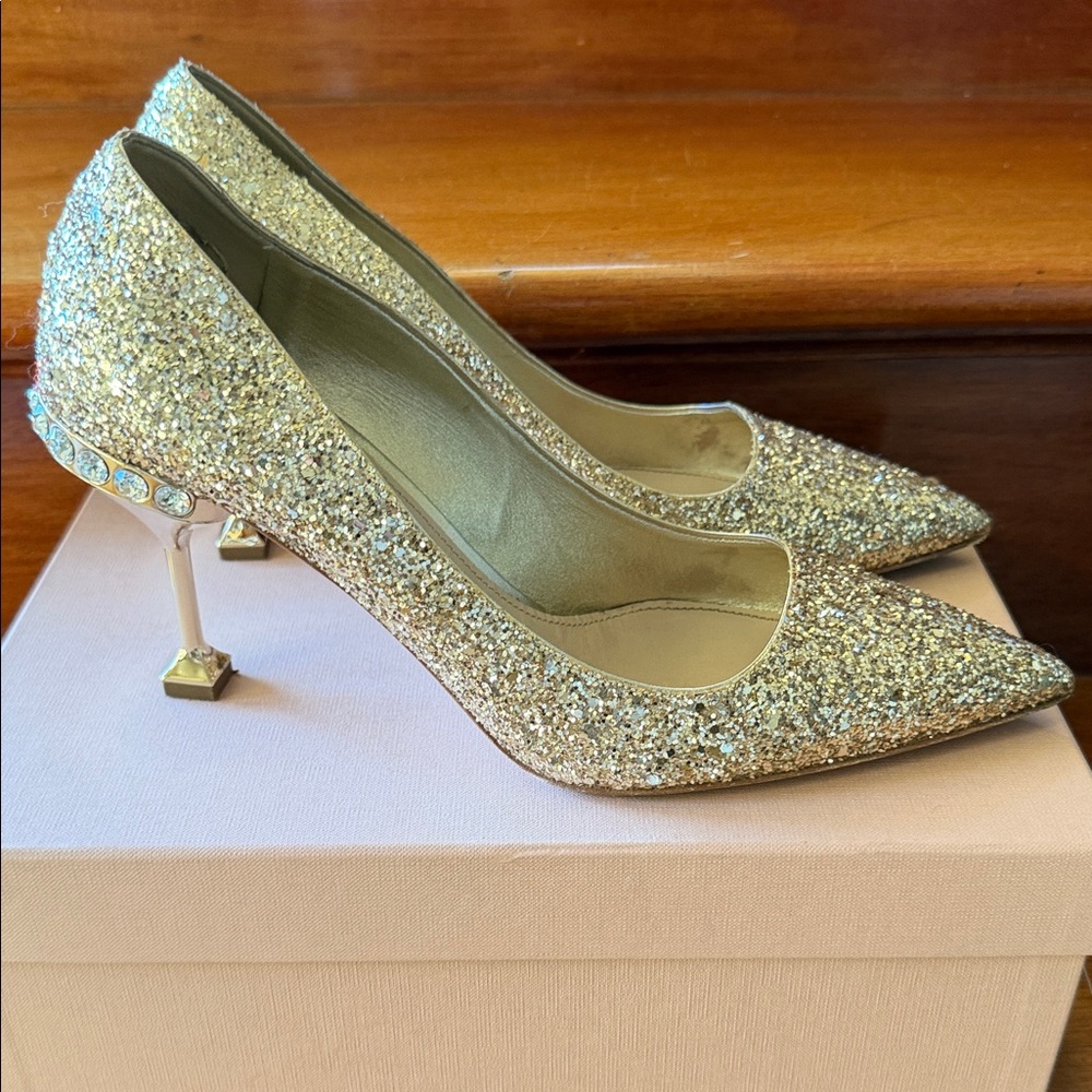 Miu Miu Gold Glitter Heels